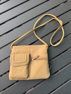 Tignanello Light Tan Pebbled Leather Crossbody Bag